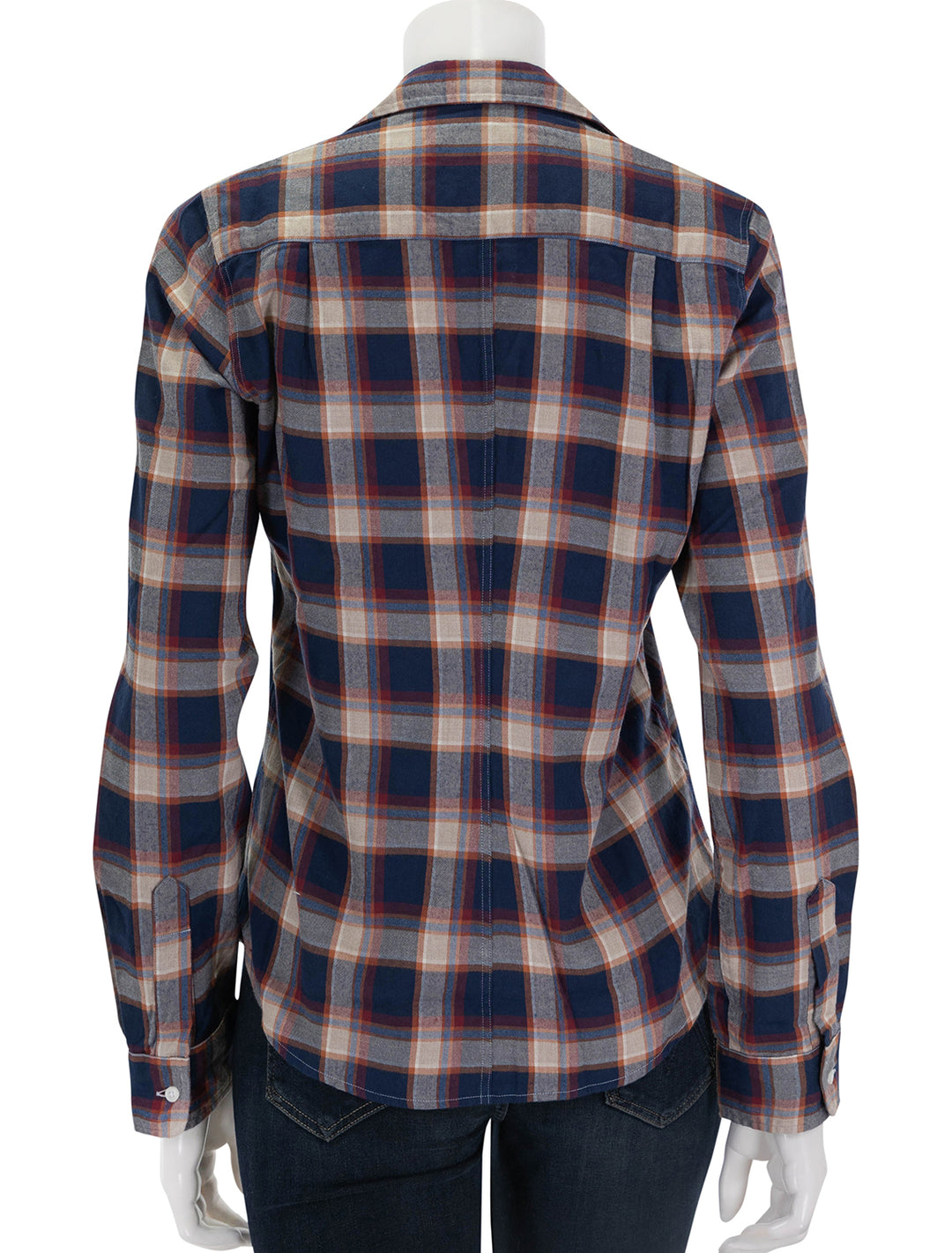 Back view of Frank & Eileen's barry in rust, navy and red plaid.