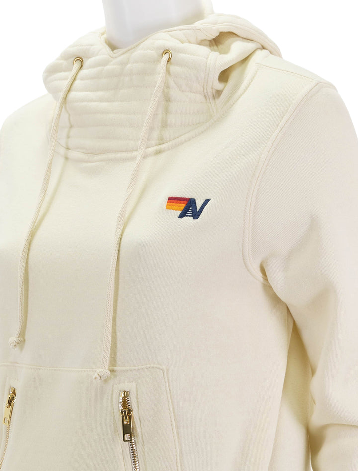 close up view of ninja pullover hoodie in vintage white