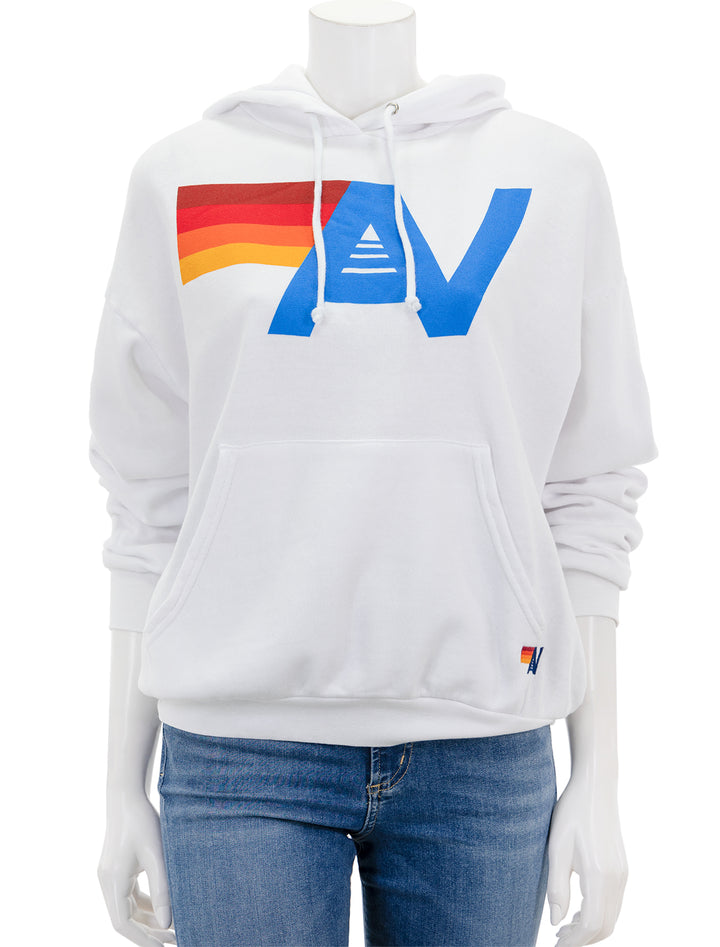 Front view of Aviator Nation's logo pullover hoodie relaxed in white.