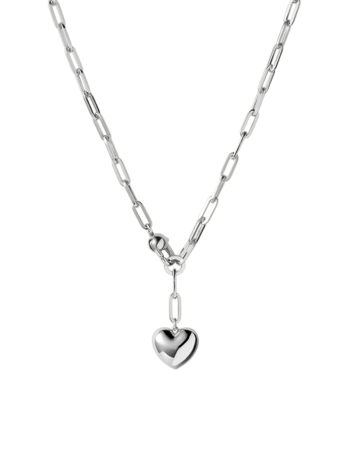 Front view of Jenny Bird's puffy heart chain necklace in silver.