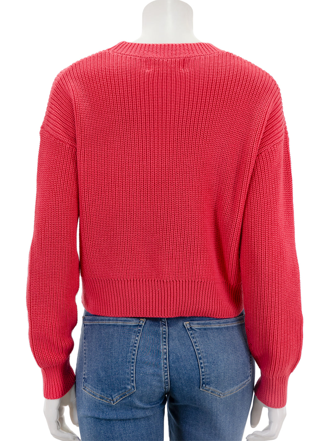 Back view of Self Contrast's siobhan sweater in french rose.