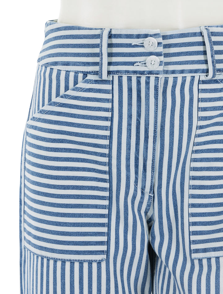 Close-up view of Self Contrast's aria denim in wide stripes.