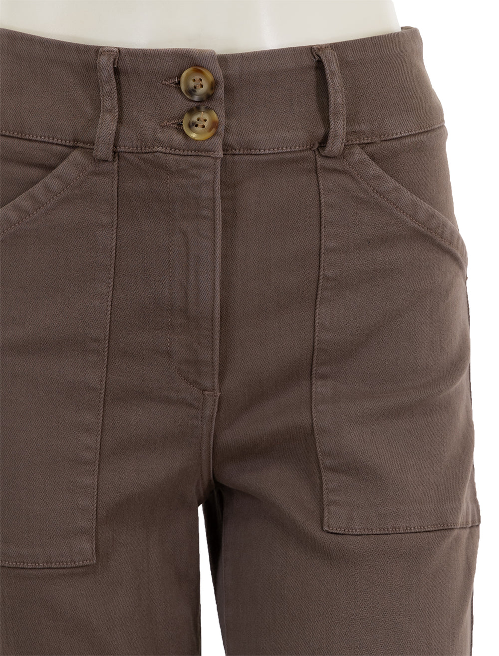 Close-up view of Self Contrast's aria pants in terra.