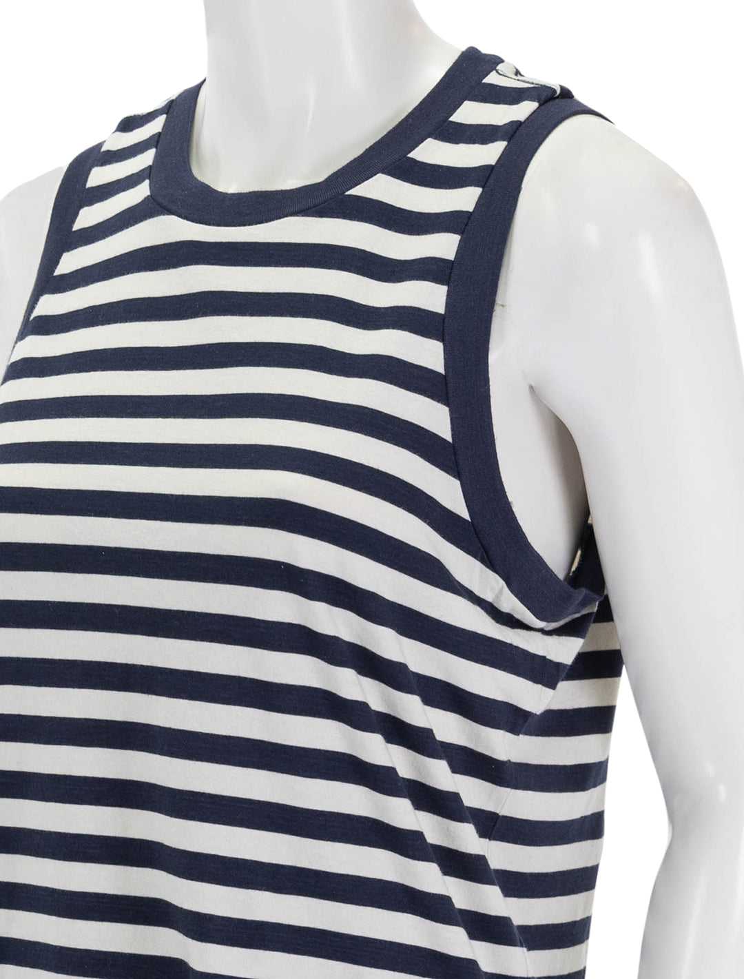 Close-up view of Citizens of Humanity's jessie modern muscle tee in eclipse stripe.