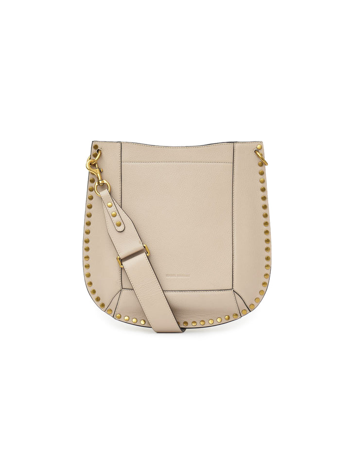Front view of Isabel Marant Etoile's oksan grained leather shoulder bag in light beige.