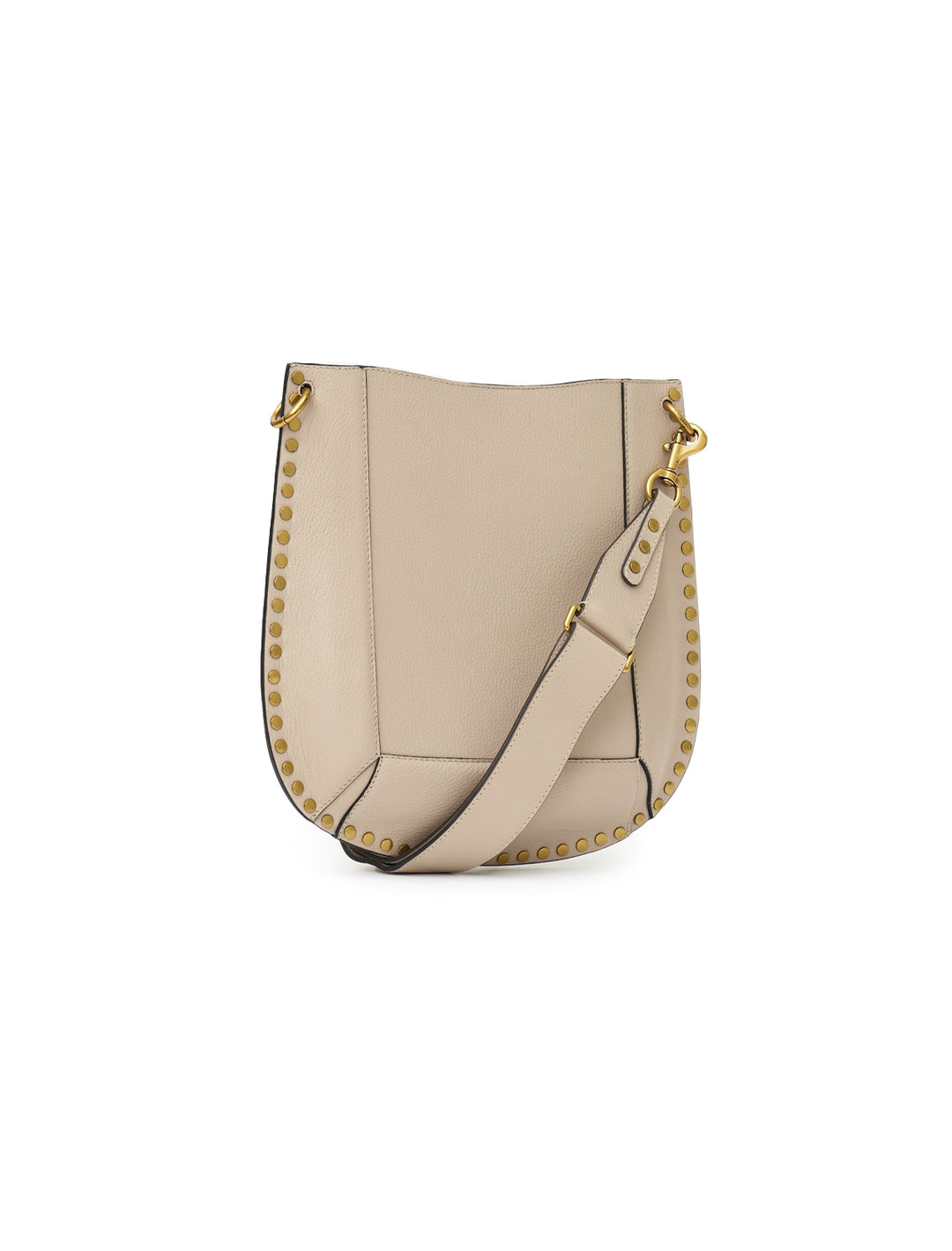 Back angle view of Isabel Marant Etoile's oksan grained leather shoulder bag in light beige.