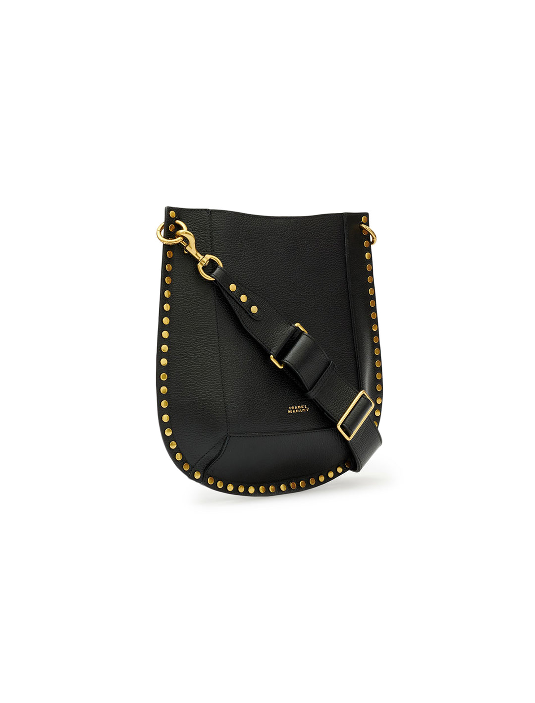 Front angle view of Isabel Marant Etoile's oksan grained leather shoulder bag in black.