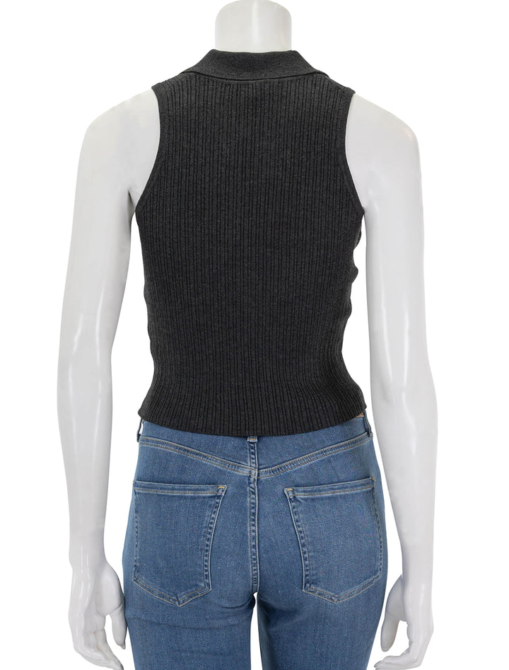 Back view of Marine Layer's amelia rib sleeveless polo in faded black.