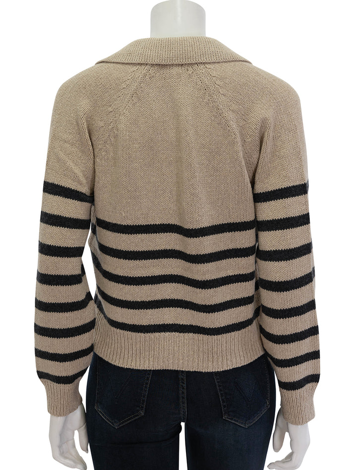 Back view of Marine Layer's relaxed polo sweater in neutral stripe.