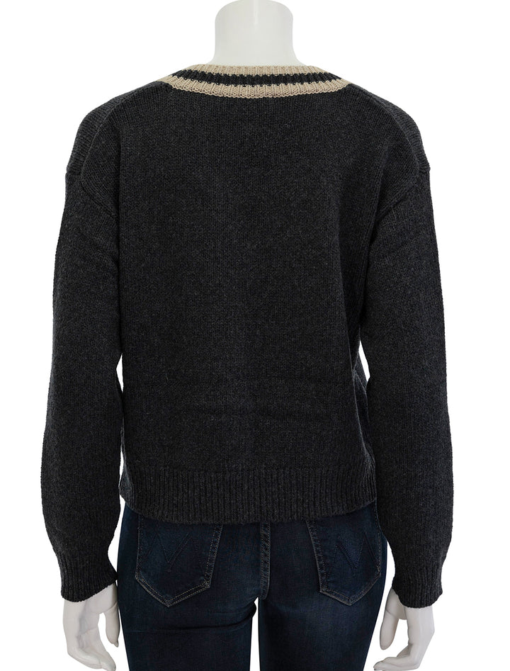 Back view of Marine Layer's slouchy vneck sweater in black.