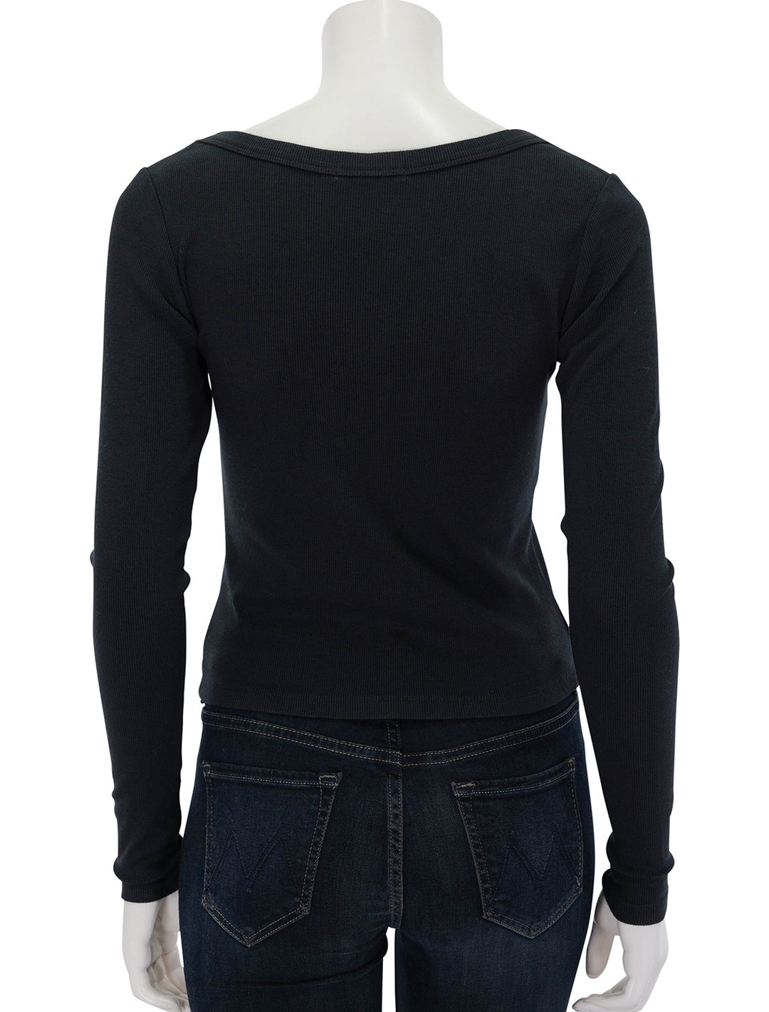 Back view of Marine Layer's garment dyed lexi scoop neck in faded black.