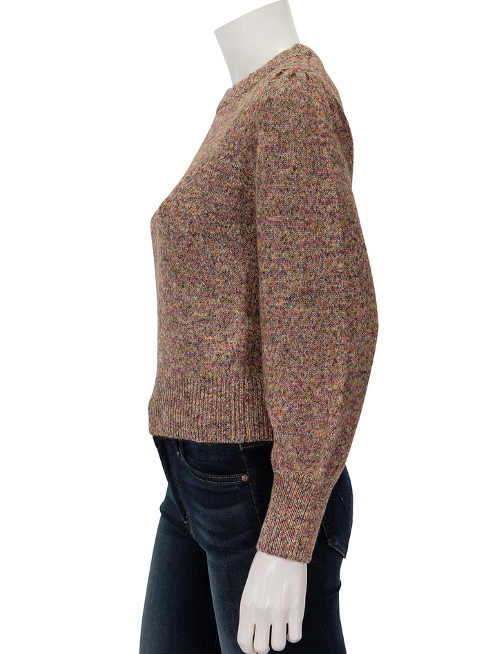 Side view of Marine Layer's alma puff sleeve sweater in warm marl.