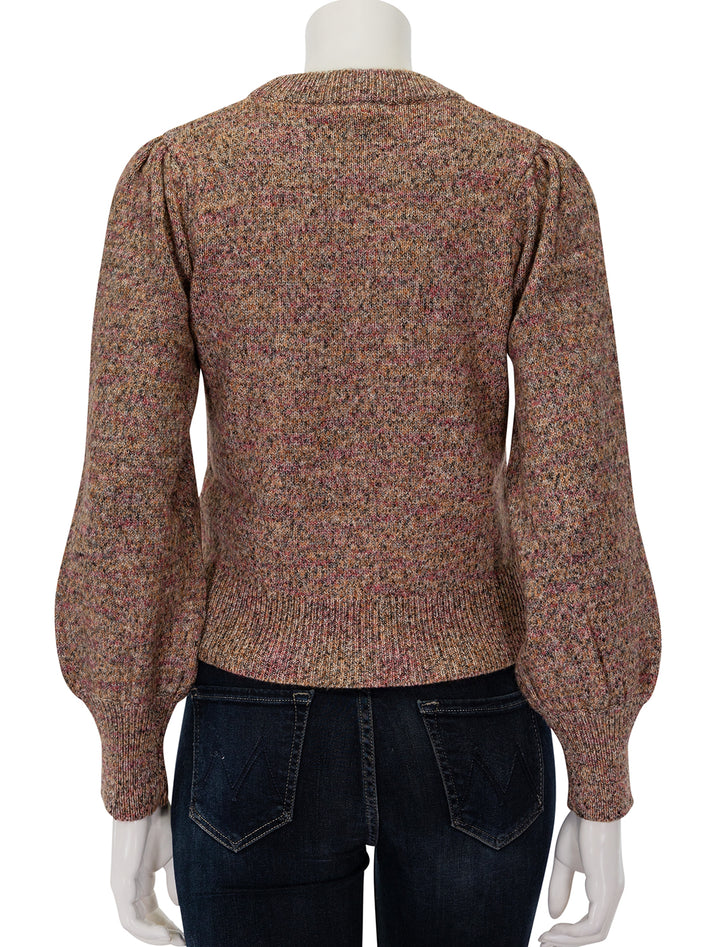 Back view of Marine Layer's alma puff sleeve sweater in warm marl.