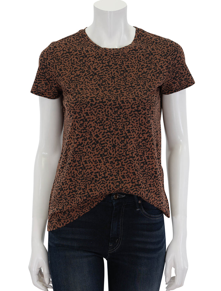 Front view of Marine Layer's swing tee in cheetah.