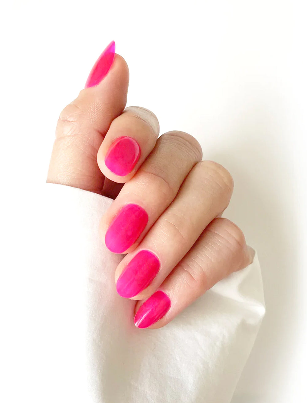 model wearing pink radish nail polish