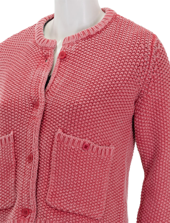 Close-up view of Splendid's andrea cropped cardigan in rossa.