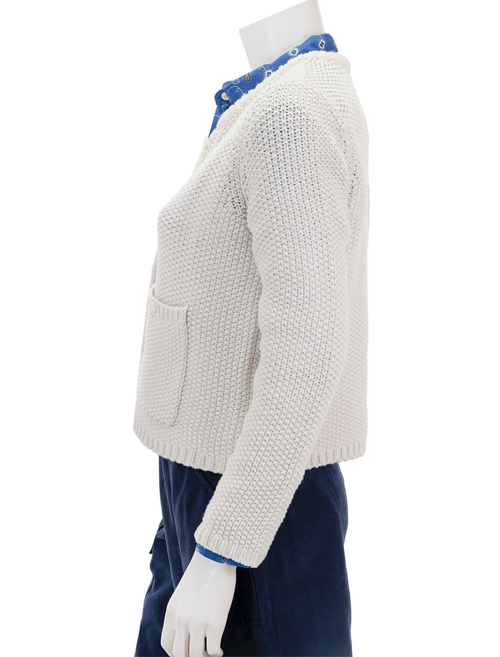 Side view of Splendid's andrea cropped cardigan in moonstone.