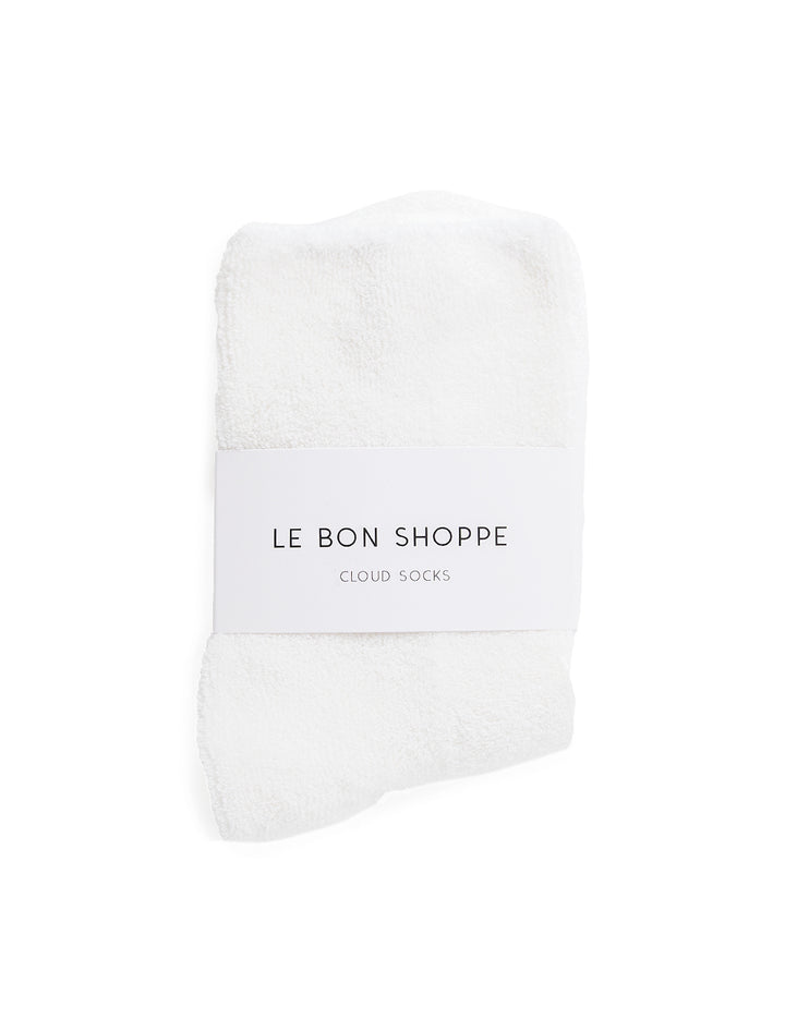 Overhead view of Le Bon Shoppe's cloud socks in white.