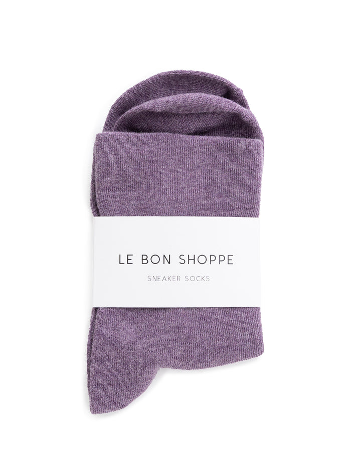 Overhead view of Le Bon Shoppe's sneaker socks in purple.
