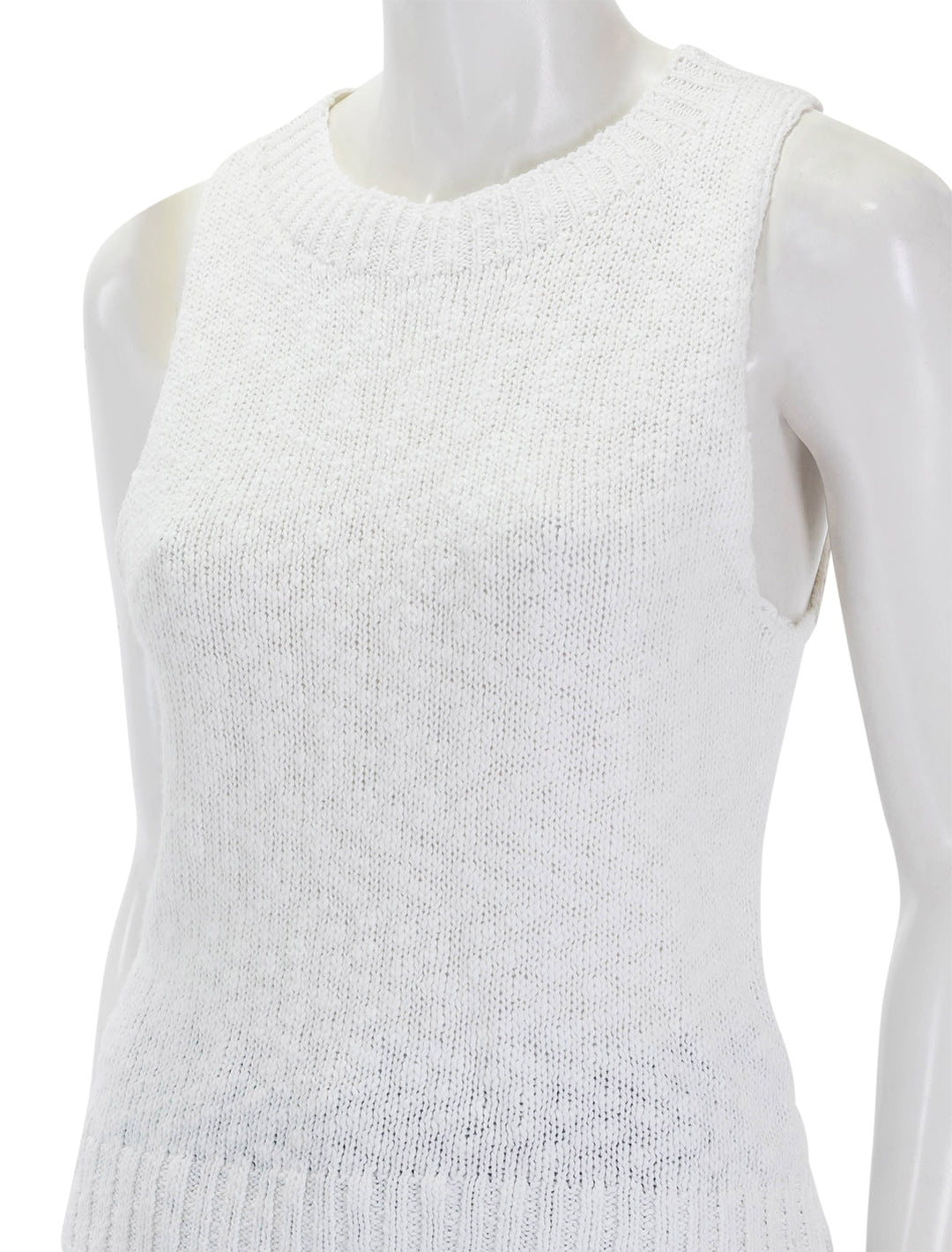 Close-up view of Stateside's cotton linen tank in white.