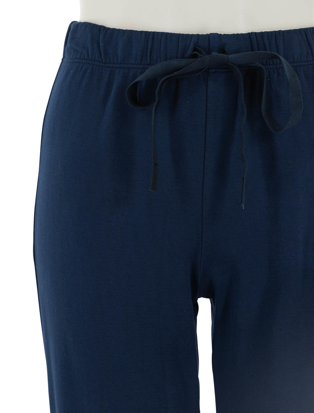 Close-up view of Stateside's softest fleece cropped pant in navy.