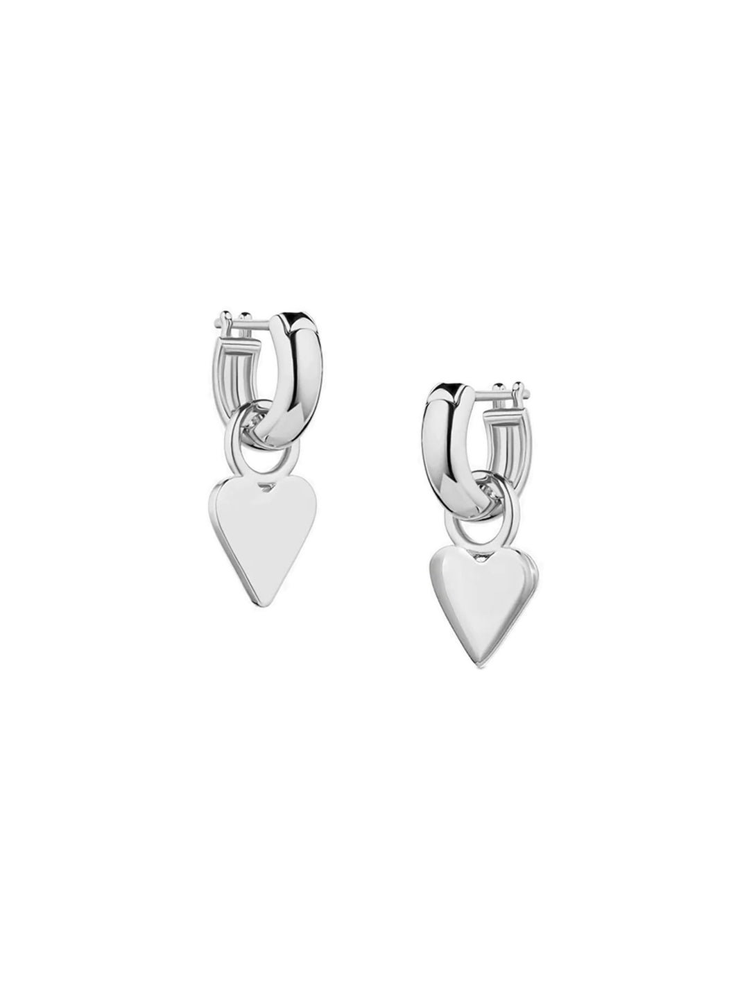 Front view of THATCH's petite heart earrings in silver.