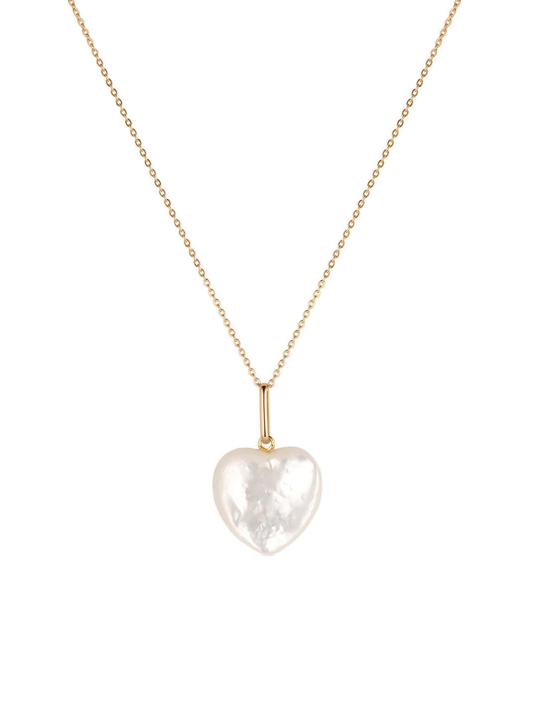Front view of THATCH's gemma mother of pearl heart necklace in gold.