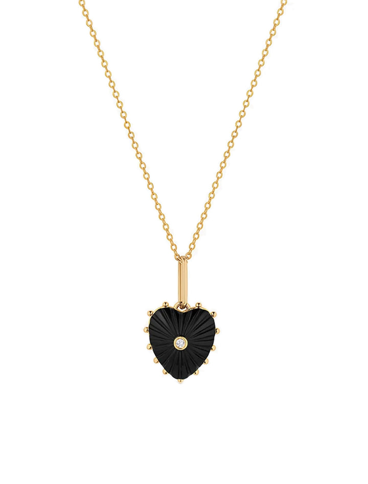 Front view of THATCH's isabel onyx heart necklace in gold.