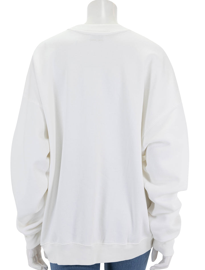 Back view of Anine Bing's miles letterman sweatshirt in off white.