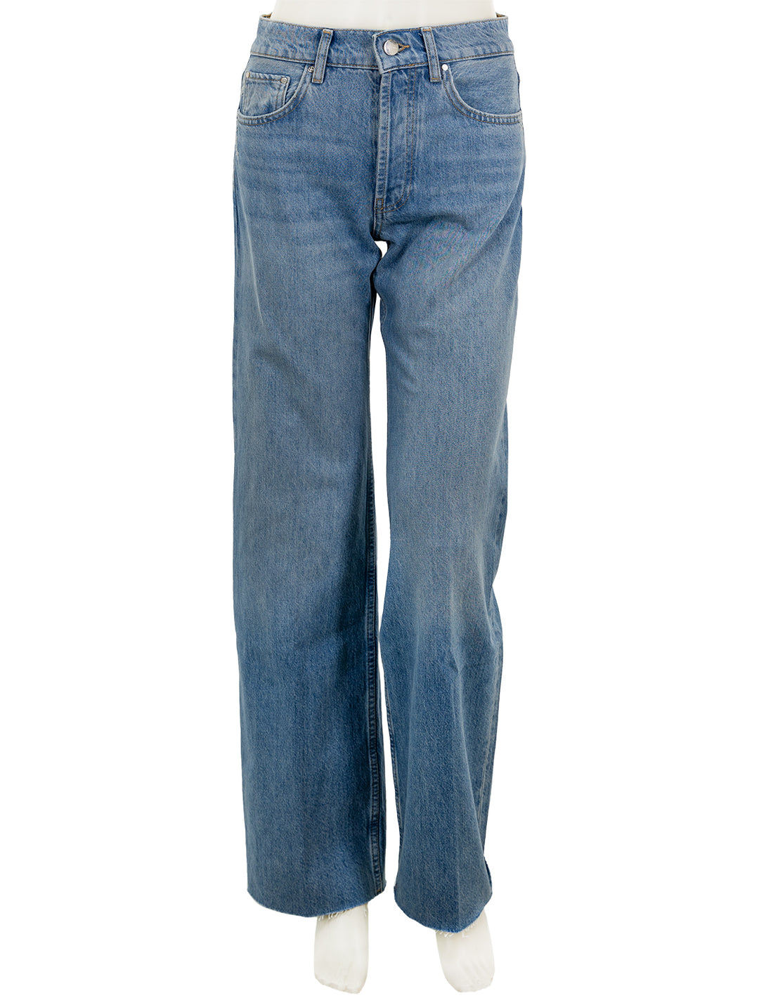 Front view of Anine Bing's hugh jean in panama blue.