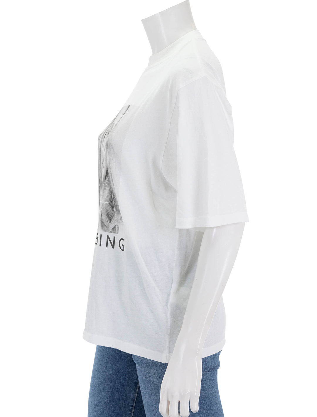 Side view of Anine bing's avi tee kate moss in white.