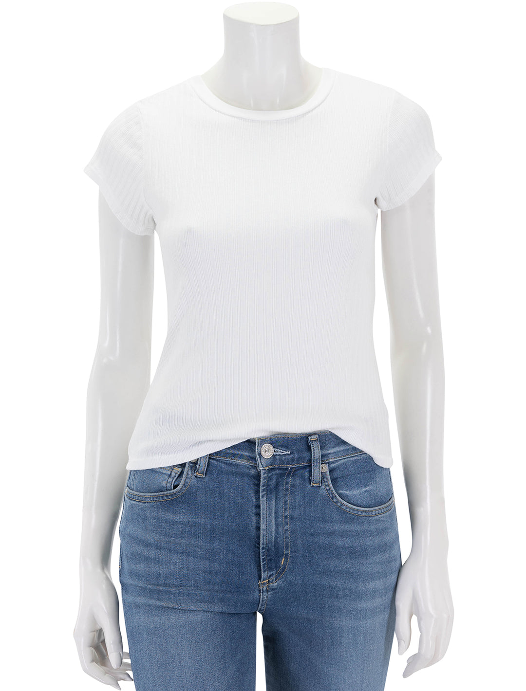 Front view of Perfectwhitetee's etta ribbed tee in white.