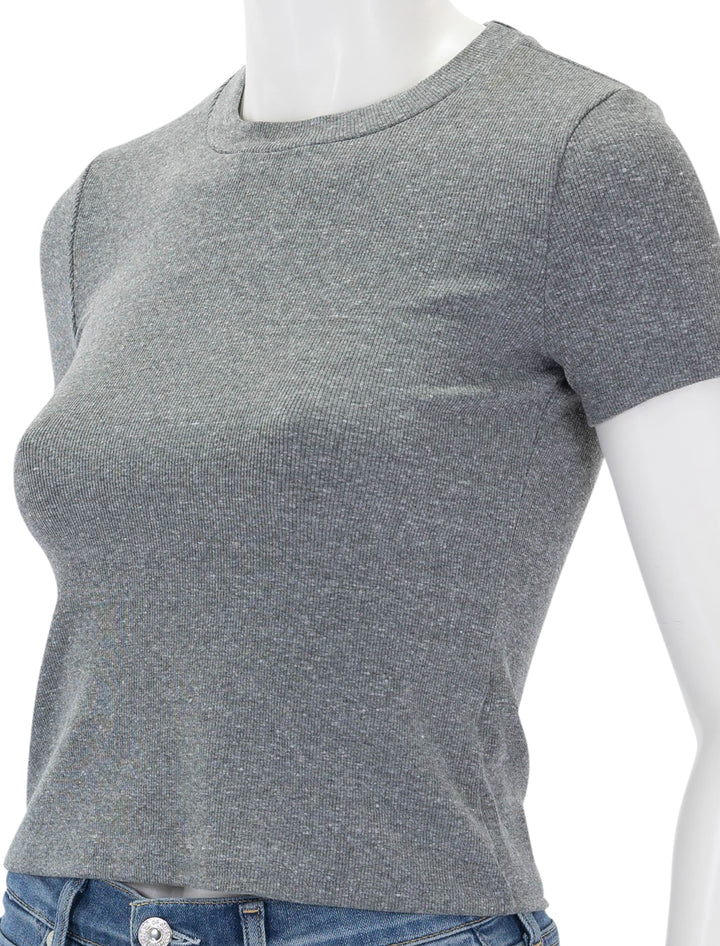 Close-up view of Perfectwhitetee's katz ribbed tee in heather grey.