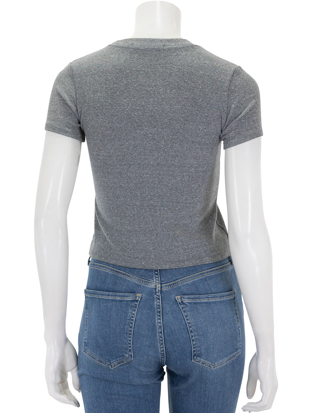 Back view of Perfectwhitetee's katz ribbed tee in heather grey.