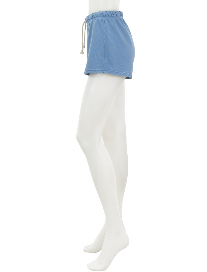 Side view of Perfectwhitetee's layla sweat shorts in carolina blue.