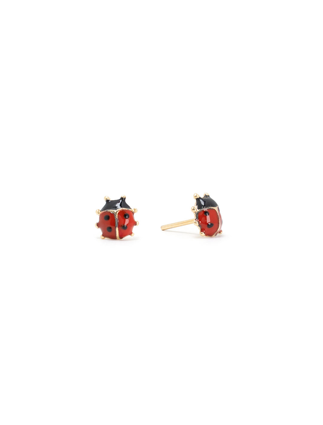 Front view of Jonesy Wood's lady bug studs.