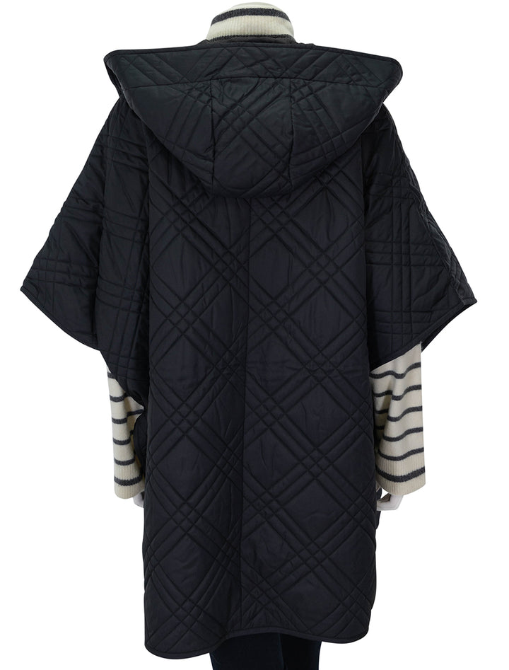 Back view of Barbour's astor quilted cape in black.