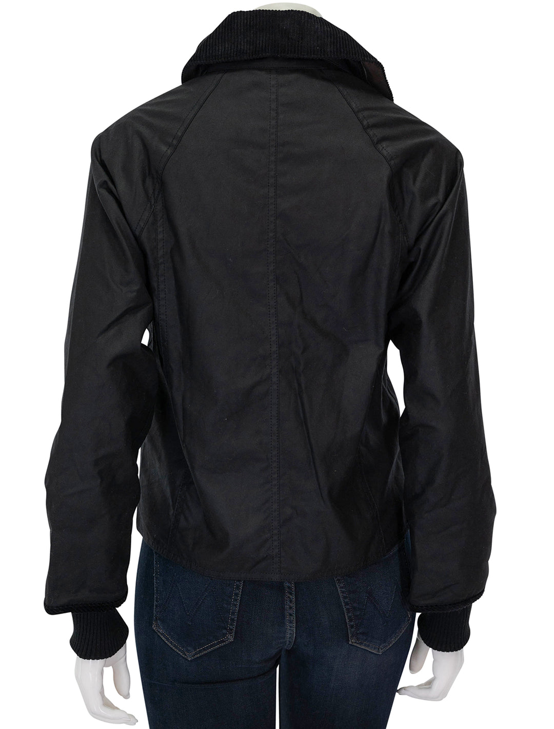 Back view of Barbour's cropped beadnell in black.