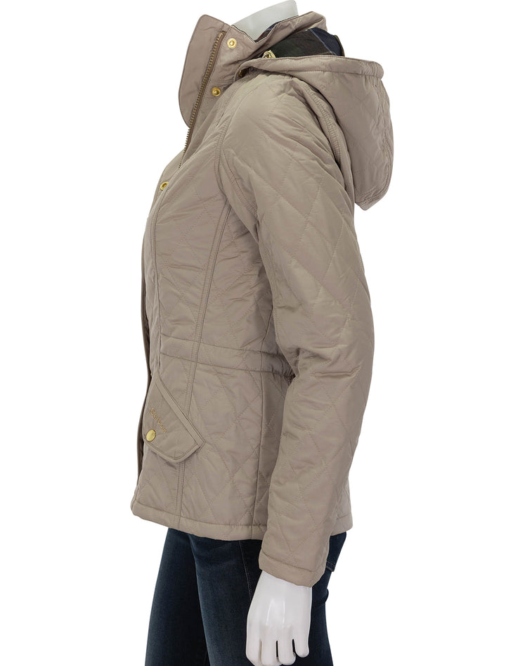 side view of millfire quilted jacket in light trench