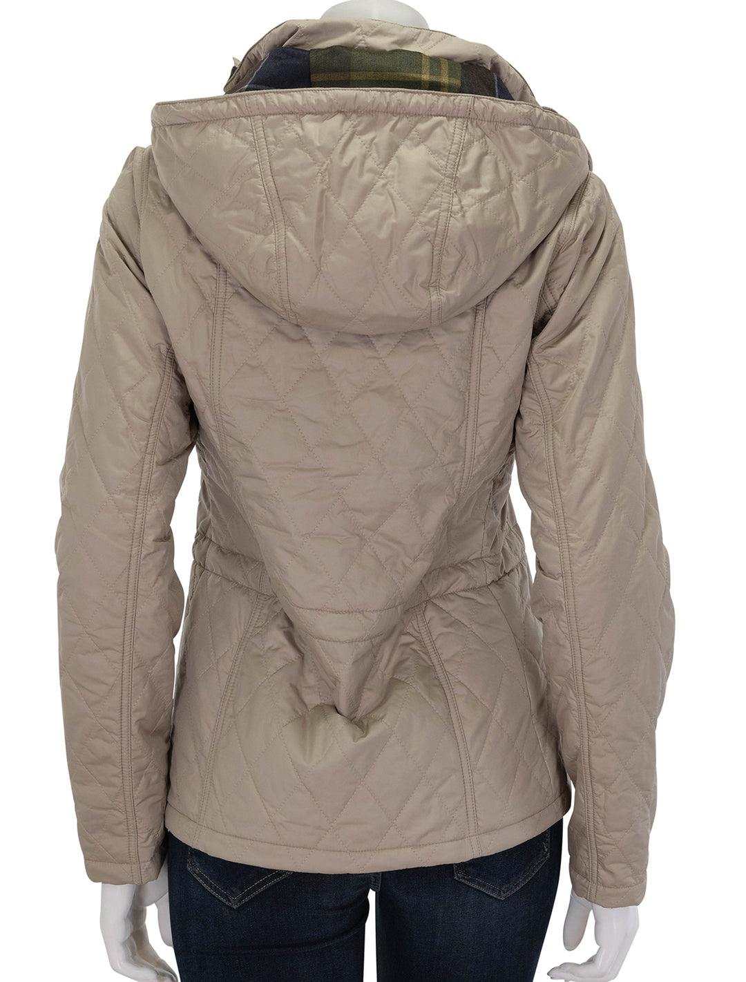 back view of millfire quilted jacket in light trench