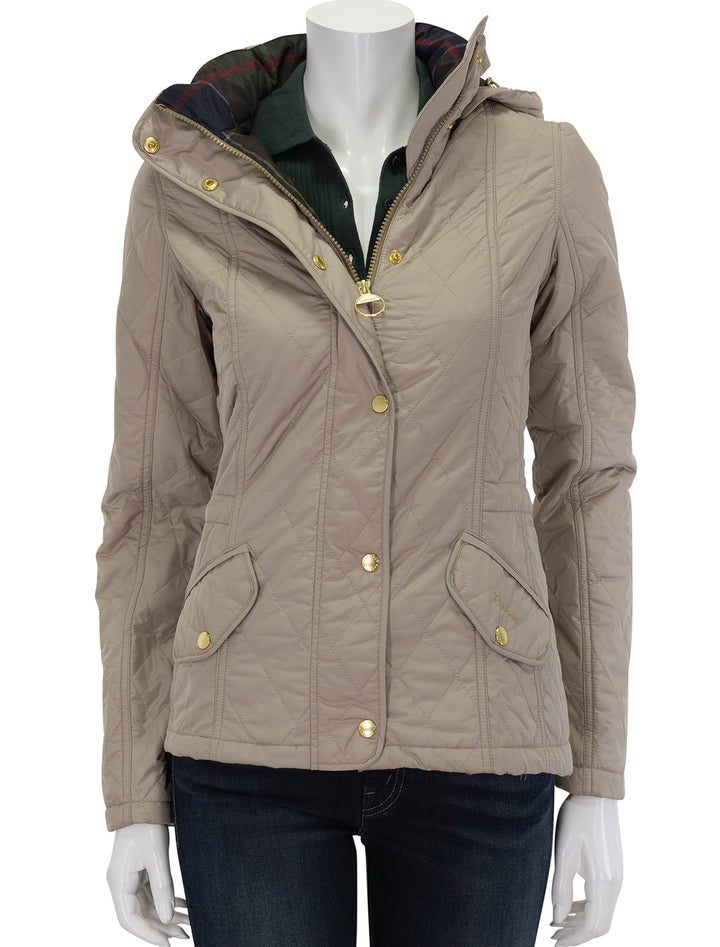 front view of millfire quilted jacket in light trench zipped