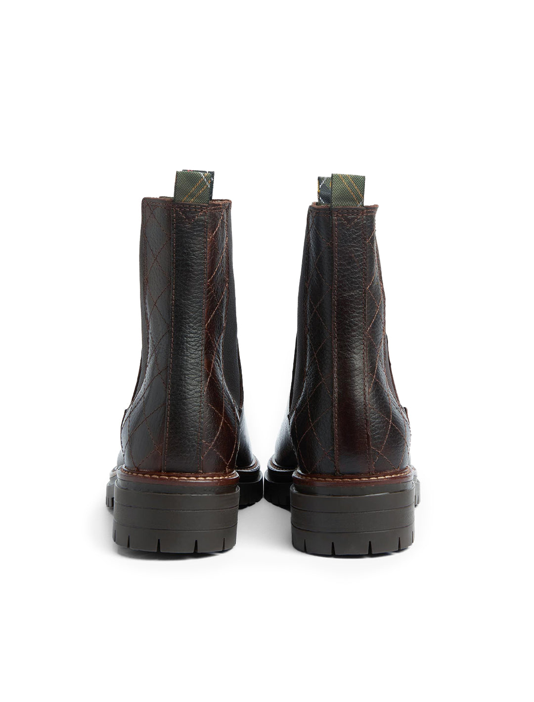 Back view of Barbour's evie chelsea boot in brown pebble.