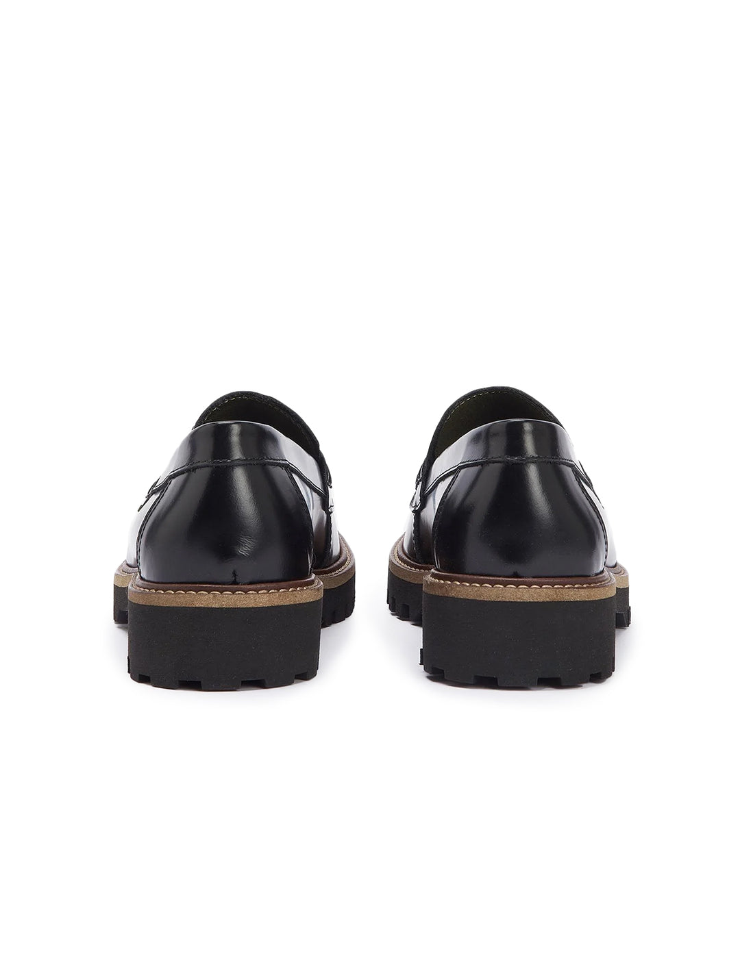 Back view of Barbour's ludlow penny loafer in black polido.