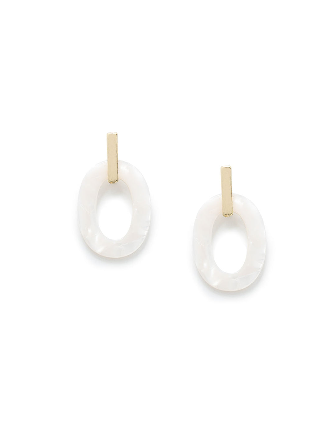 Front view of West Eleventh's mother of pearl oval link hoops.
