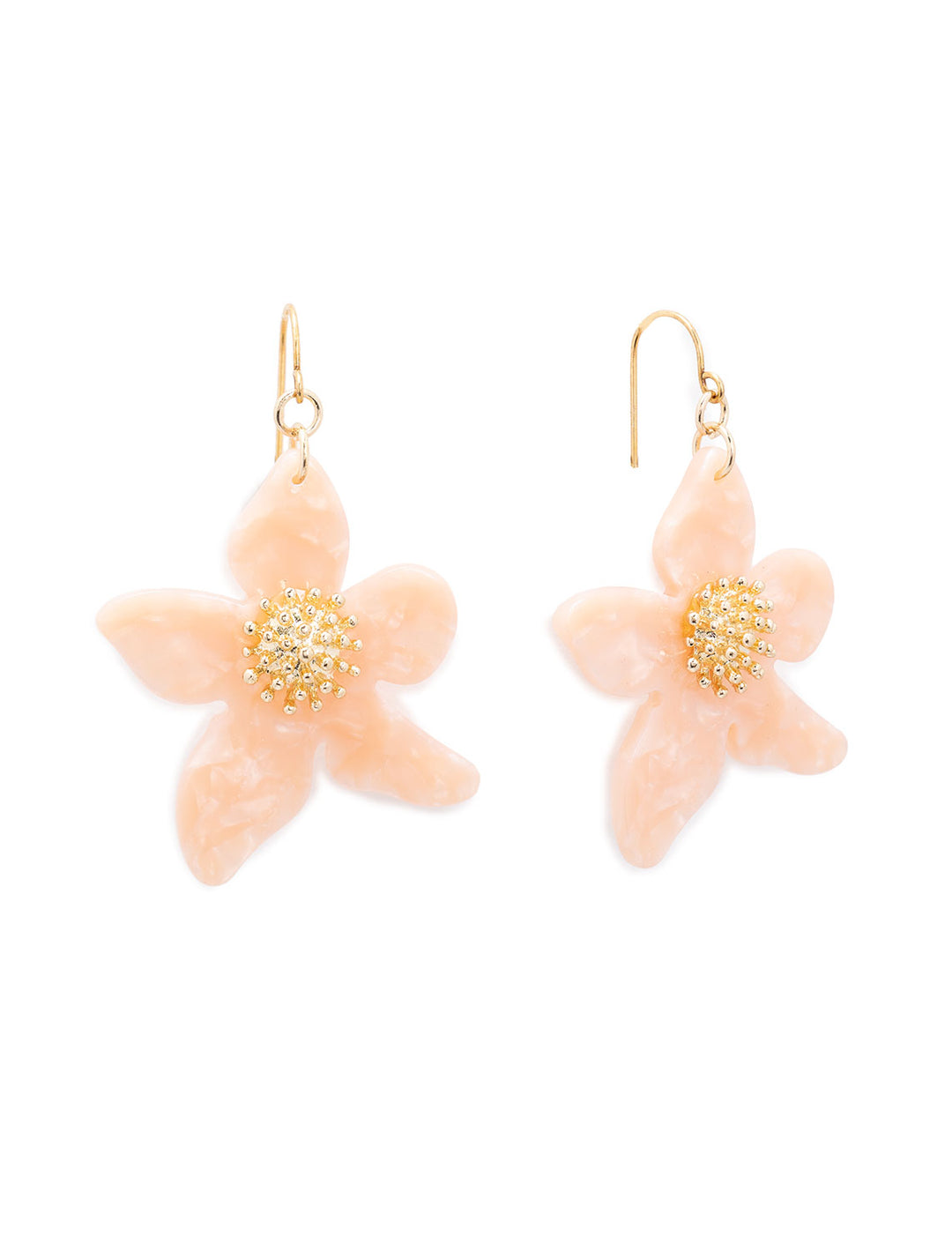 Front view of West Eleventh's pink flower earrings.