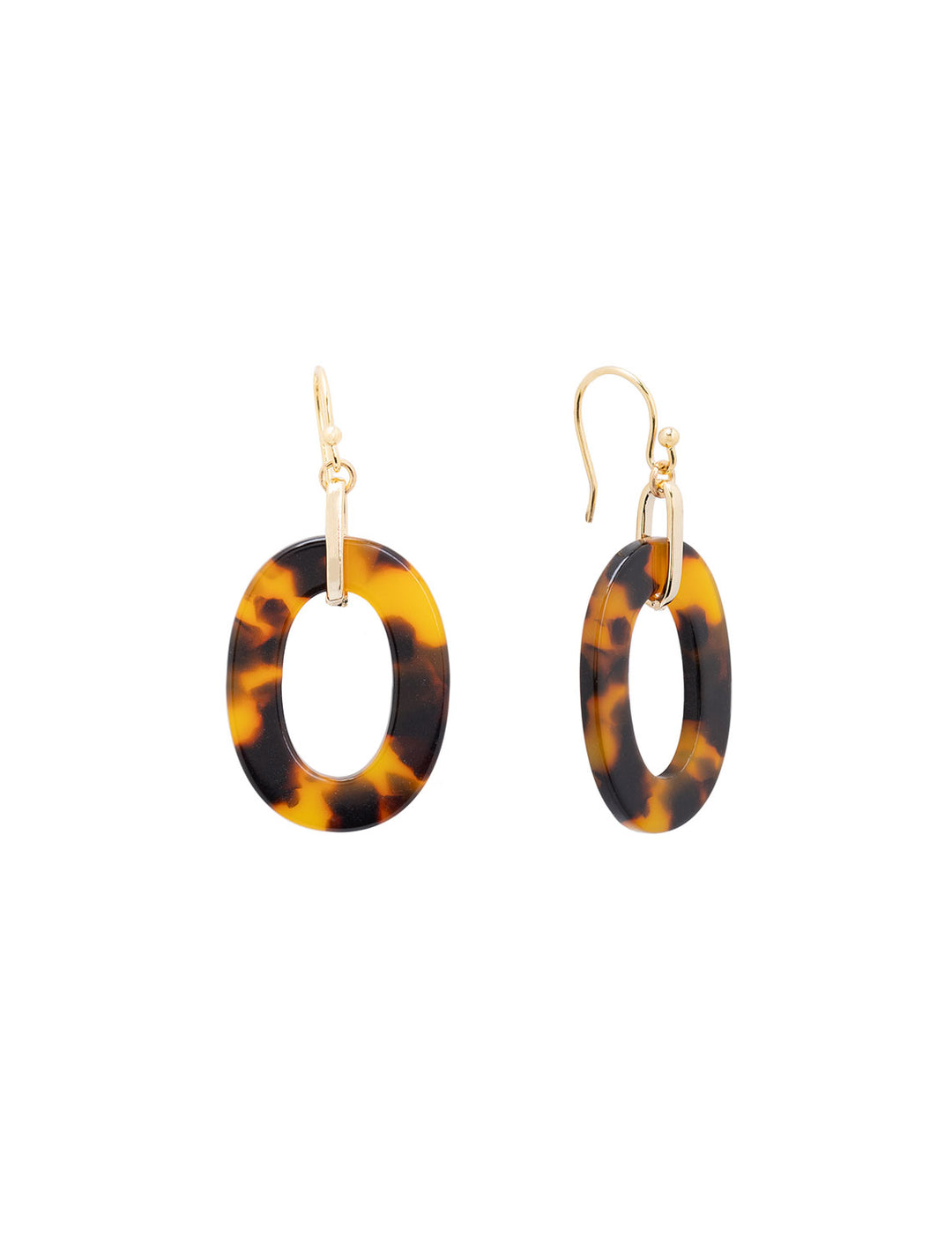 Front view of West Eleventh's oval tortoise link earrings.