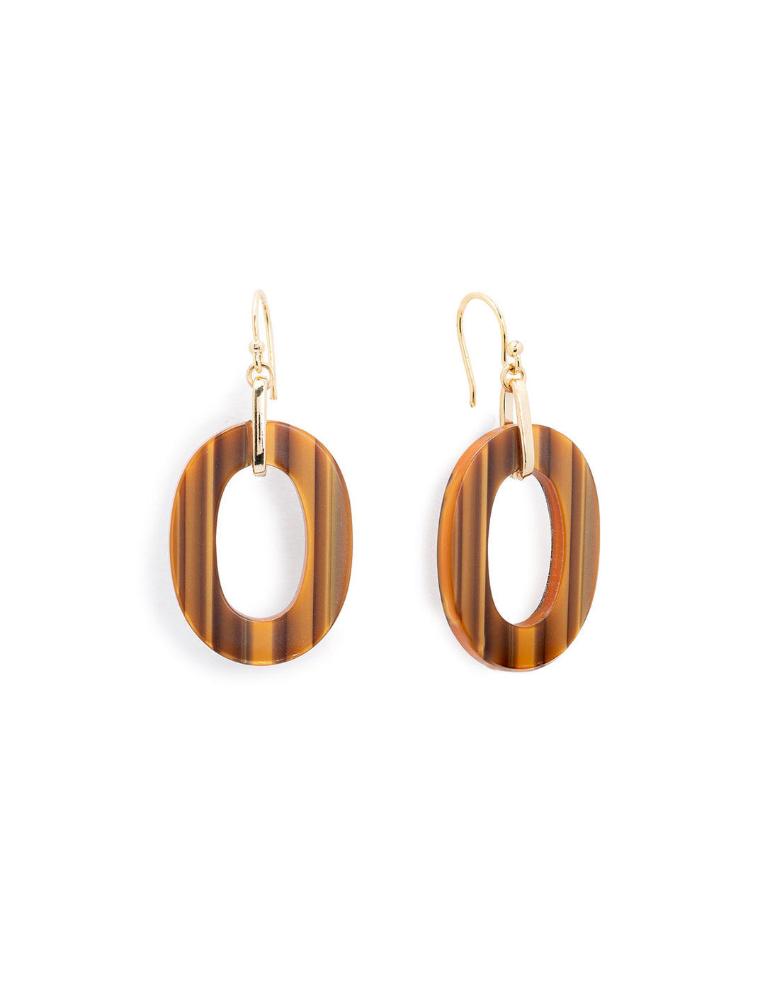 Front view of West Eleventh's oval acacia link earrings.