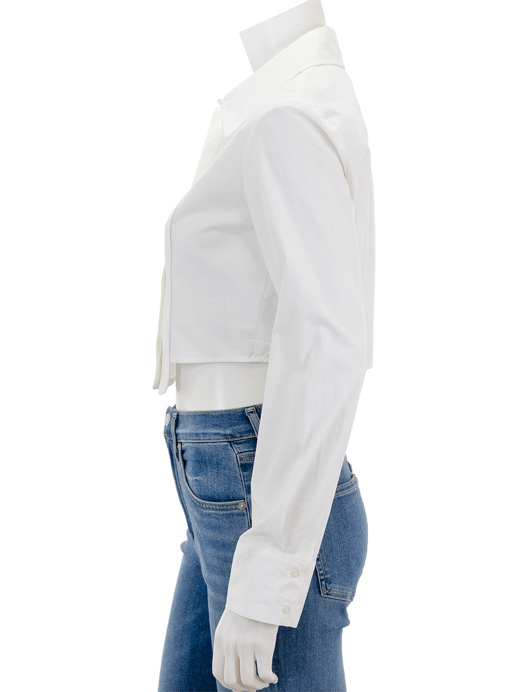 Side view of Saint Art's joyce tuxedo shirt in white.