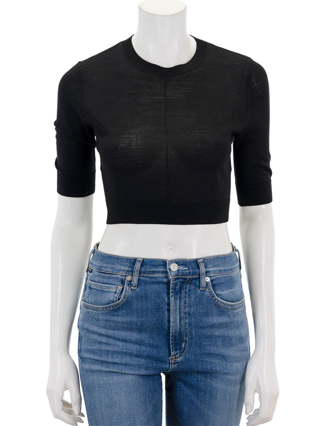 Front view of Saint Art's norah cropped short sleeve sweater in black.