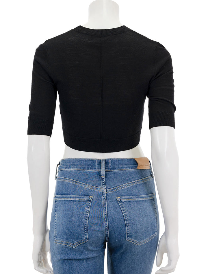Back view of Saint Art's norah cropped short sleeve sweater in black.